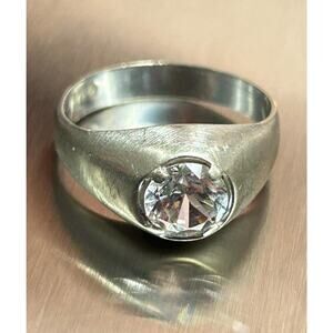 Vintage 14k solid white gold clear gemstone man or women unisex ring sz10
